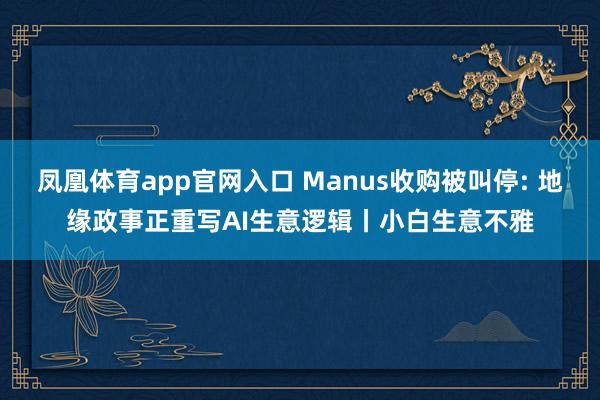 凤凰体育app官网入口 Manus收购被叫停: 地缘政事正重写AI生意逻辑丨小白生意不雅
