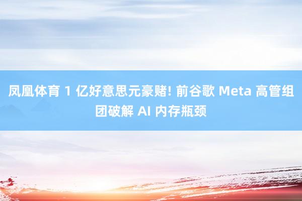 凤凰体育 1 亿好意思元豪赌! 前谷歌 Meta 高管组团破解 AI 内存瓶颈