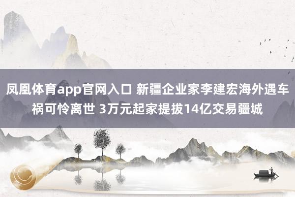 凤凰体育app官网入口 新疆企业家李建宏海外遇车祸可怜离世 3万元起家提拔14亿交易疆城